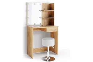 Vicco tavolo da toeletta Dekos, Quercia dorata, 75 cm con illuminazione LED e sgabello