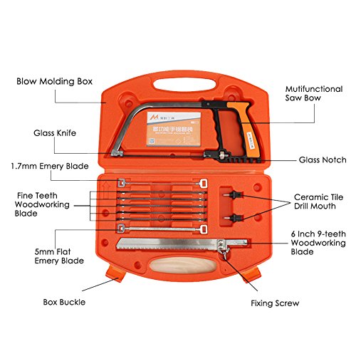 LIVEHITOP Magie Universal Handsäge Set, Tragbar Multifunktionell Handsägen mit 5 Sägeblatt DIY Bügelsägen Werkzeuge für Holz, Metall, Kunststoff, Garten, Glas, Fliesen, Stein (Orange) - 4