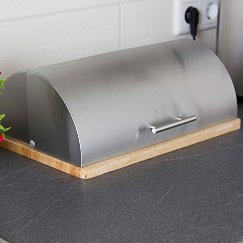 Oxid7® Brotkasten Bambus und Edelstahl Brotbehälter mit Klappdeckel Brotbox Brotkiste Edelstahl - 3