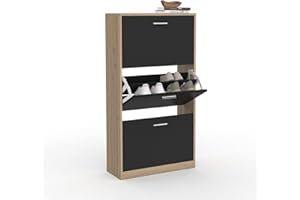 IDMarket - Meuble à chaussures 18 paires KLARK imitation hêtre 3 portes noires