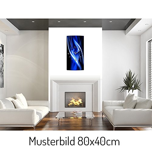 Kreative Feder Abstrakt Blau Metallic Designer Funk Wanduhr Funkuhr modernes Design * Made in Germany* WAG115FL * leise kein Ticken (50x25cm) - 2