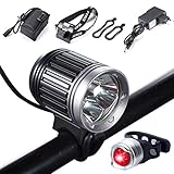 Luce della bicicletta,Suniness Lampada impermeabile della bici della luce ,lumen di 5000 lumen XML + Modello del caricatore del pacchetto 4 + del caricatore 4 per i manubri della bici con la luce della bicicletta della bici posteriore