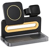 Bix TPS02 3&rsquo;&uuml; 1 Arada Katlanabilir Kablosuz Şarj İstasyonu, Manyetik 15W Wireless Charger Stand, Gece Işıklı Telefon AirPods 