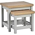 Home Source Nest of 2 Occasional Side End Tables, Stackable, Oak Effect, Grey
