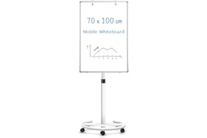 QUEENLINK Mobile Whiteboard, 70x100cm Magnetic White Board with Stand, Height Adjustable Flip Chart Easel, Dry Erase Standing Whiteboard for Office, Teaching
