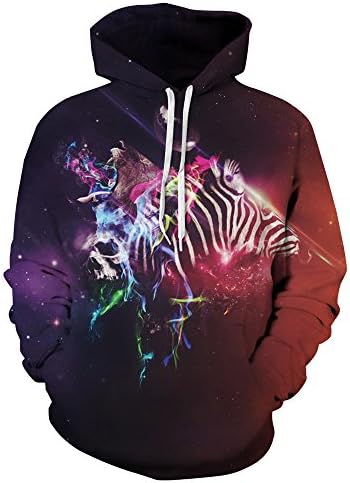Unisex Realistic 3d Print Galaxy Pullover Hoodie Hooded Sweatshirt (Large/X-Large, Space Monster)
