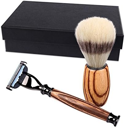Gift set: handled handmade razor and shaving brush from zebrano