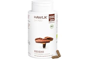 ‎HAWLIK HAWLIK Vitalpilze Bio Reishi Extrakt Kapseln - 240 Kapseln - Mit Vitamin C - Immunsystem - Natürlicher Anbau - Vegan - Zuckerrohr-Dose