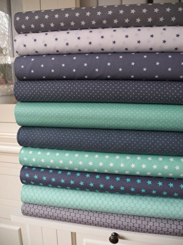 Lottashaus 10x Stoff Mint Türkis & Grau Sterne Stoffpaket no33 Stoffe Patchwork Shabby chic - 3