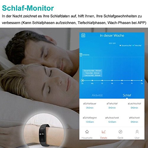 AsiaLONG Aktivitätstracker mit Pulsmesser Bluetooth Fitness Armband Activität Tracker Smart Armband mit Schrittzähler / Schlafanalyse / Kalorienzähler / SMS SNS Vibration Fitness Tracker für Android und IOS (Schwarz) - 5