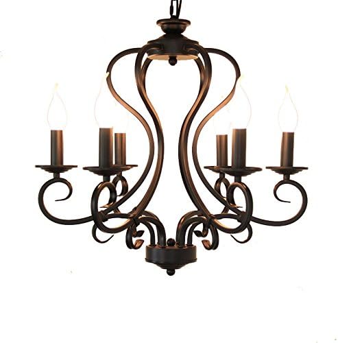 GQLB Living Room Iron 6 * E14 Black Nordic Simple Chandelier Candle Holder Mediterranean Bedroom Clothing Shop Light 530 * 460Mm