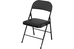 SKY-TOUCH Folding Chair with Padded Seat&Backrest,Multi Functional PU Portable Chairs for Indoor/Outdoor Home Dining Office Outdoor Fishing, Black - 40x40x80cm