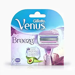 Gillette Venus Breeze Hair Removal Razor Blades/Refills/Cartridges for Women - 2 Pieces (Avocado Oils & Freesia scent)