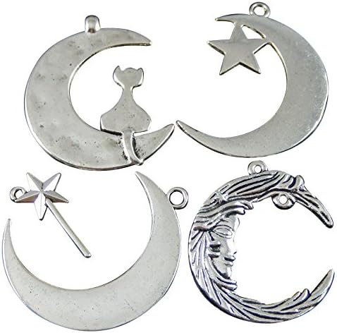 Julie Wang 20pcs Mixed Silver Alloy Ramdon Moons Stars Charms Pendants Fashion Jewelry GR-703