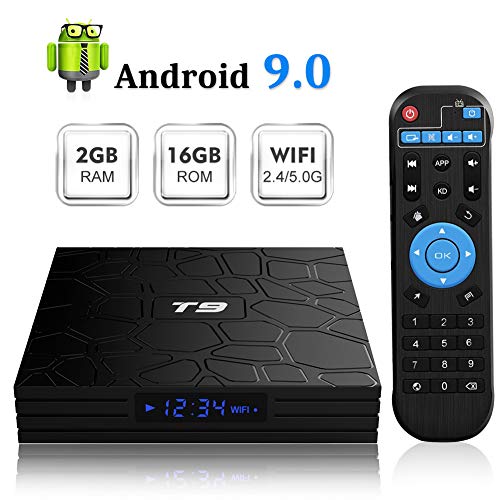 Android TV Box, T9 Android 9.0 TV Box 2GB RAM/16GB ROM RK3318 Quad-Core TV Box Support 2.4GHz/5.0GHz WiFi Bluetooth 4.0 DLNA 4K Mini TV Box