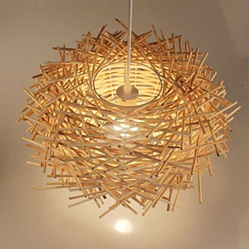 Upantech Natural Rattan Pendant Lamp Bird's Nest Shape Country Rustic Style Hanging Light Home Cafe Bar Ceiling Light K166