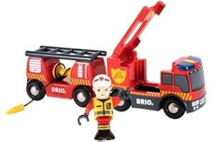 BRIO World - 33811 - Camion de Pompiers Son et Lumière - Piles incluses - pour Circuit de Train en Bois - Jouet pour garçons et Filles à partir de 3 Ans