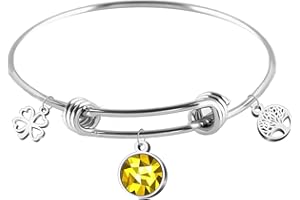 cotigo Pulsera Acero Inoxidable Mujer, Brazalete Mujer Ajustable con Colgante Piedera Nacimiento, Pulseras de la Suerte Perfecto para Regalo Mujer Cumpleaños y Navidad