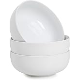 WishDeco Set of 3 Salad Bowls, Ceramic Pasta Bowls 1100 ml | Large White Bowls, Kitchen Bowls for Ramen, Fruit, Soup