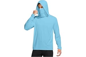 RLEHJN T Shirt Anti Uv Homme Manche Longue T-Shirt À Capuche Pour Homme Avec Masque Uv Haut De Sport Protection Solaire D'Été Décontractée Vêtements De Protection Solaire Pour Pêche Randonnée