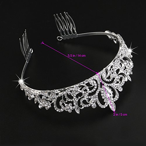 Tinksky Hochzeit Tiara mit Kamm leuchtenden Kristall Strass Braut Tiaras Stirnband (Silber) - 4