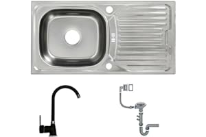 GENERISCH Edelstahl Einbauspüle 86 x 43,5 cm inkl. Armatur schwarz Küchen Spüle SINEC