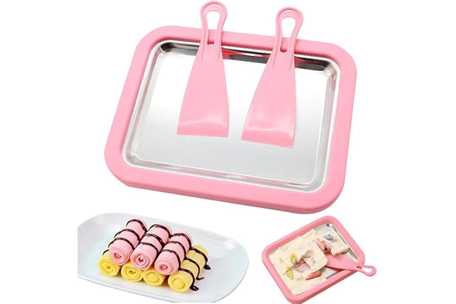 Spiritzohic Ice Cream Roller Maker, Mini Freezable Roll Plate Stainless Steel Ice Cream Roller Pan with 2 Scrapers DIY Instant IceCream Maker for Rolled IceCream, Sorbet, Yogurt, Gelato (Pink)