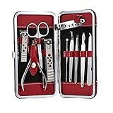 Beauty Bon Manicure, Pedicure Kit, Nail Clippers Set Of 10, Stainless Steel Manicure Tools Kit With Portable Travel Case, All In One Beauty Care Tools Medium Red, Black
