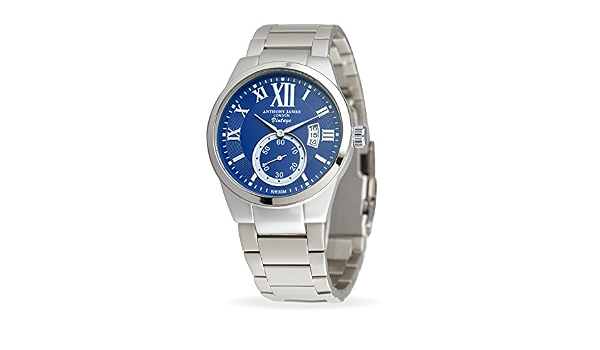 Anthony James - Orologio da polso, da uomo, blu, vintage - 41 mm,  calendario, acciaio inox argentato, cinturino con maglie in metallo, al  quarzo, preciso : Anthony James: Amazon.it: Orologi