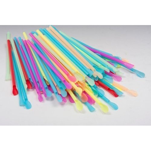 BC0116 Strohhalme mit Löffel-Enden, 19 cm, 100 Stück