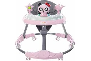 GZIZTX Foldable Baby Walker with 6 Adjustable Heights, Activity Centre with Music Player & Toys, Foldable Toddler Push Along Walker with Silent Wheels for Babies & Toddlers 6-36 Months