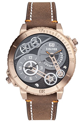 s.Oliver Herren-Armbanduhr XL Analog Quarz Leder SO-2949-LQ s.Oliver Herren-Armbanduhr XL Analog Quarz Leder SO-2949-LQ