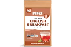 HANDPICK,Thé Noir English Breakfast - 25 Sachets Ronds Écoresponsables - Non-OGM - The Noir English Breakfast 100% Pures - Fort, Robuste, Riche en Caféine - Scellé Sous Vide