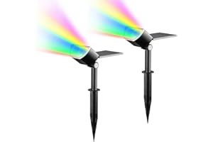 Linkind Luces Solares LED Exterior Jardin, 7 Colores Cambiado Foco Solar con Panel Rotable, Multicolor RGB, Lámpara Impermeable IP67 para Iluminación de Caminos, Patio, Terreza, Césped (2 Piezas)