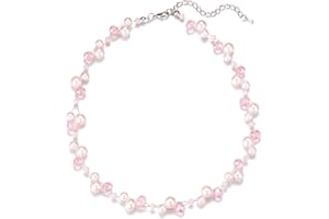 BULINLIN Short Beaded Pearl Necklace for Women, Silver Handmade Statement Necklace with Crystal Beads Fashion Jewellery Birthday Gifts for Her