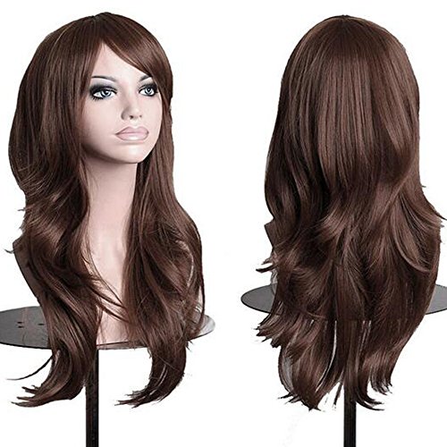 S-noilite® 23Inch Women Long Layer Full Head Wigs Cosplay Costume Party Daily Fancy Dress Synthetic Dark Brown