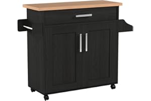 Hodedah Import Kitchen Island in elegant Black-Beech, Effortlessly Stylish, ‎Valuable Counter Space, 39.37 x 114.05 x 89.41 cm Dimension; 453.59 Grams