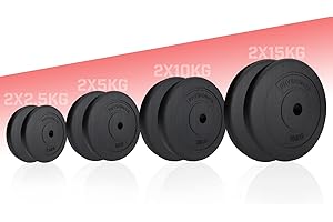 Physionics® Set di 2 dischi (2,5 kg/5 kg/10 kg/15 kg), diametro 30 mm, plastica, nero, set di pesi per manubri/longhatel/manubri corti