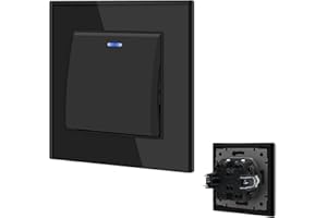 BSEED Interruptor de luz con LED Negro,10A 1 Gang 1 Vía Interruptor de luz empotrado con luz de control LED,Interruptor Luz de Pared con marco de cristal,Interruptor conmutador con clips para salón