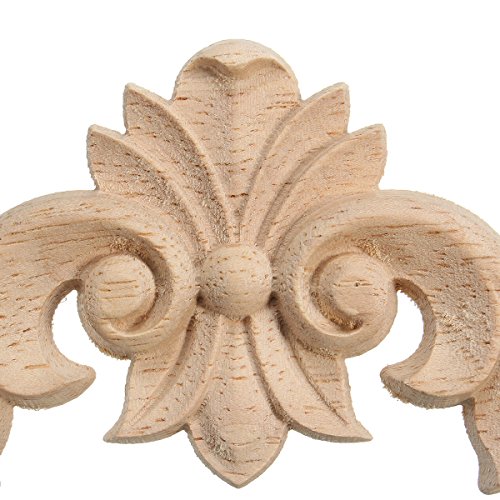 4 Stück Verziehrung Holzornamente Handgemacht Schnitzerei für Schrank Möbel Ecke 107x65x8mm - 5