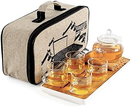 ZHAOJING Heat-resistant Glass Tea Set Portable Set Of Portable Home Grass Teapot Stainless Steel Filter Tea Set (teapot +4 Cups + A Tea Tray + Tea Towel + Bag) ( Size : B )