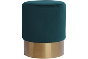 ‎QIYANO Qiyano Hocker Schminktisch Pouf Samt Sitzhocker in verschiedenen Größen und Farben mit Gold abgesetzt für Wohnzimmer Schlafzimmer oder Ankleidezimmer, Klein Rund, Farbe: Petrol