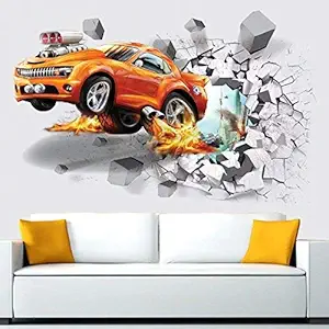 Impression 3D Car Vinyl Wallpaper For Home Decor, Orange, Automobile