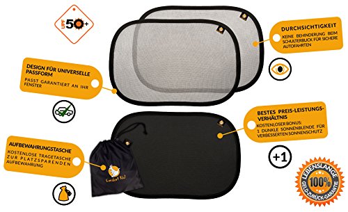 Auto Sonnenschutz Baby für Seitenfenster (3er-Pack) | Comfort Kid Selbsthaftende Auto Sonnenblende für Kinder – 48,5 cm x 32,5 cm | Seitenscheibe Autosonnenschutz passt universell - 3