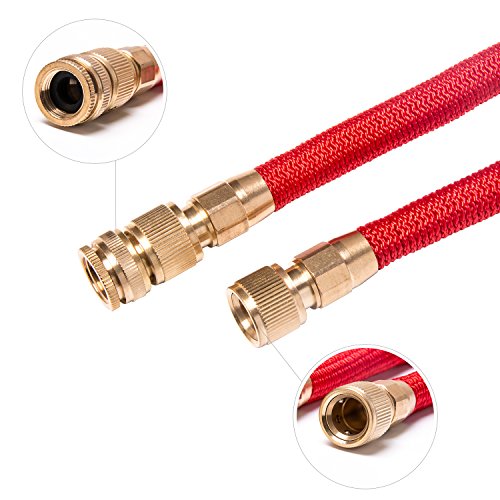 VOOKI Gartenschlauch mit 8-in-1 Brause 7m-30m Flexibel Dehnbar Wasserschlauch für Gartenarbeit Bewässerung Camping Reinigung, Dreifach-Latex-schlauch & massivem Messing Schnittstelle – (Rot 30m) - 6