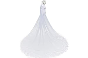 CZ-XING Velo de novia blanco puro longitud catedral borde de encaje suave tul 3 m largo velo de novia con peine accesorios de boda velo, Blanco puro., L