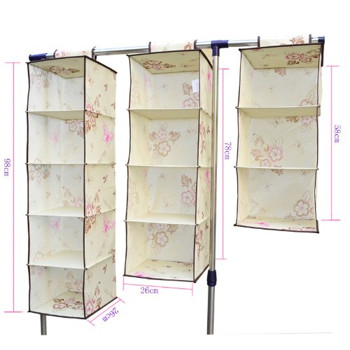LAGUTE Hängeaufbewahrung Ordnungssystem Hängeregal Hängeschrank Hängeorganizer Organizer, atmungsaktives Vlies (3 Fächer 26*26*58 cm) - 6