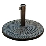 Soporte para sombrilla fabricado en poliresina con tubo de acero, medidas 49 cm de diámetro, 33 cm de alto y 14 kg de peso