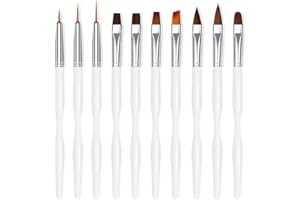 ZEOHBETY Nail Art Brushes Set, 10pcs Nail Design Painting Brushes, Professional Nail Art Design Brushes, Nail Fine Liner Brushes, White