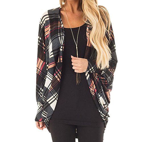 Tefamore Femmes Longues Vestes Automne Imprimé Lattice Imprimé Mesdames Manteau Cardigan Outwear (XL, Multicolore)